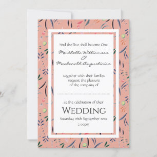 Coral Pink Personalised Floral WEDDING Invitation