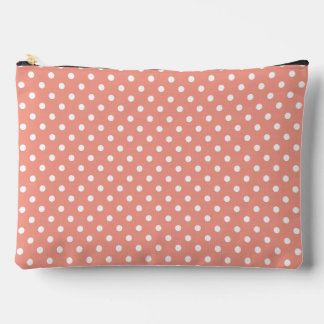 Coral Pink Polka Dot Large Accessory Zipper Pouch