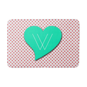Coral Pink Polka Dots-Monogram by Shirley Taylor Bath Mat