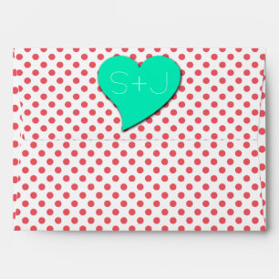 Coral Pink Polka Dots-Monogram by Shirley Taylor Envelopes