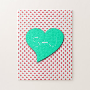 Coral Pink Polka Dots-Monogram by Shirley Taylor Jigsaw Puzzle