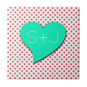 Coral Pink Polka Dots-Monogram by Shirley Taylor Tile