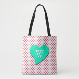 Coral Pink Polka Dots-Monogram by Shirley Taylor Tote Bag