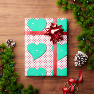 Coral Pink Polka Dots-Monogram by Shirley Taylor Wrapping Paper