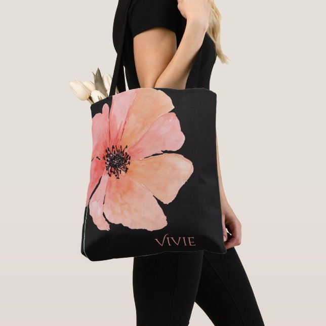 Coral Pink Poppy Custom Tote Bag (Close Up)
