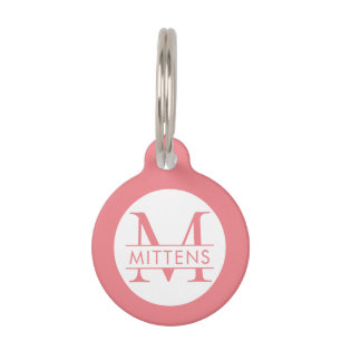 Coral Pink Pretty Girly Monogram Pet Tag