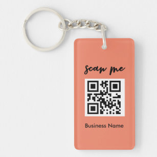 Coral Pink QR Code Business Card Your Logo Custom  Key Ring