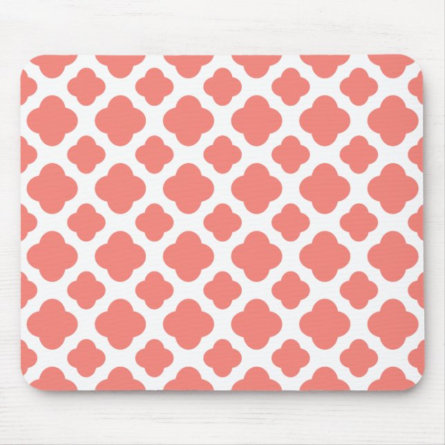 Coral Pink Quatrefoil Pattern Mouse Pad (Front)