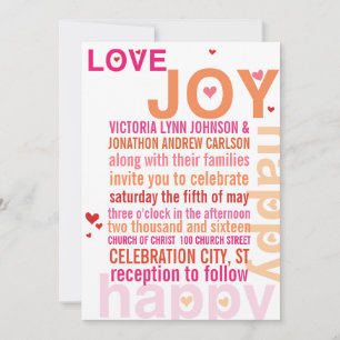 Coral Pink Red Modern Typography Wedding Invitation
