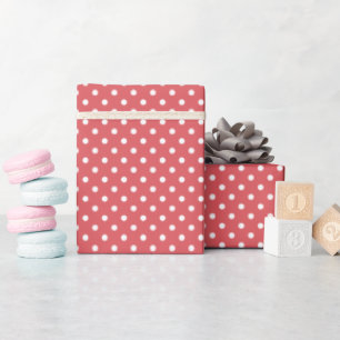 Coral Pink Red Polka Dots Pattern Gift Wrapping Paper