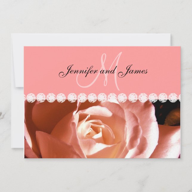 Coral Pink Rose Diamonds Print Wedding Invitation (Front)