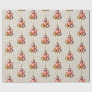 Coral Pink Rose Gold Balloon Pattern Wrapping Paper