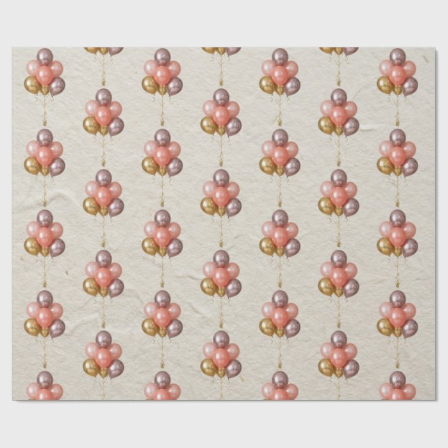 Coral Pink Rose Gold Balloon Pattern Wrapping Paper (Flat)