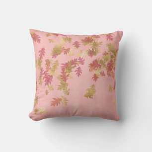 Coral Pink Rose Gold Leafs Foxier Pastel Cushion