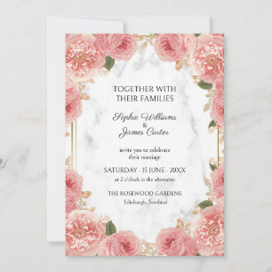 Coral Pink Rose Marble Wedding Invitation