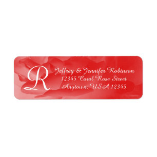 Coral Pink Rose Name and Address Monogram Elegant Return Address Label