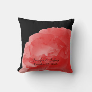 Coral Pink Rose Personalised Wedding Gift Cushion