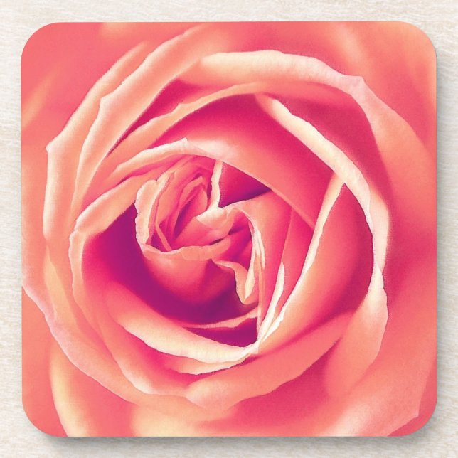 Coral pink rose print coaster (Front)
