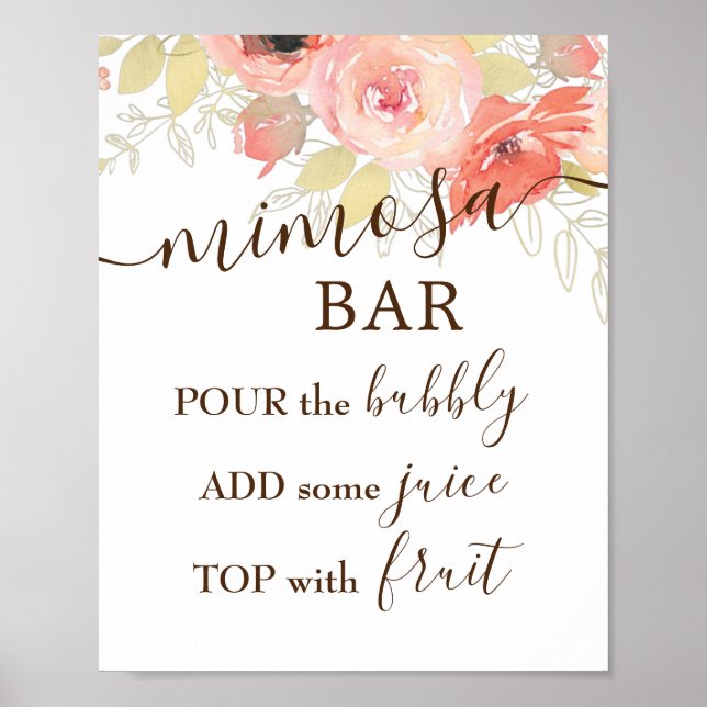 Coral Pink Roses & Gold Wedding Mimosa Bar Sign (Front)