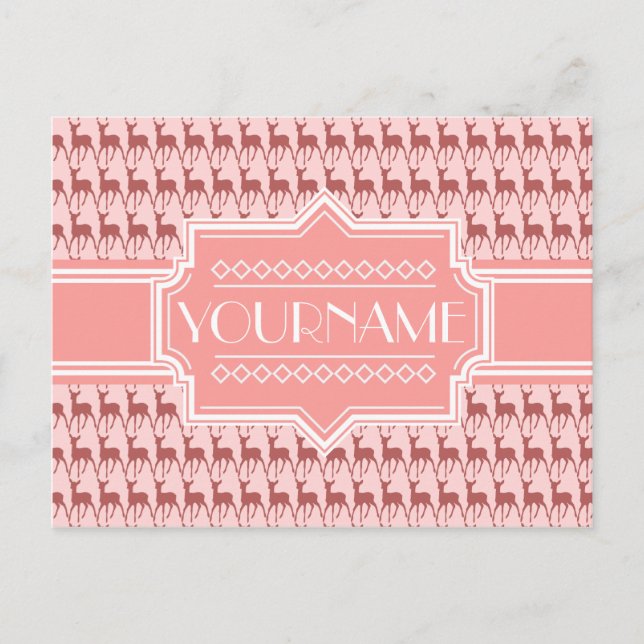 Coral Pink Salmon Dee Pattern Personalised Postcard (Front)