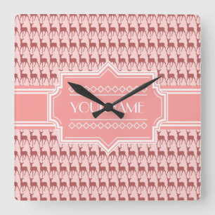 Coral Pink Salmon Dee Pattern Personalised Square Wall Clock