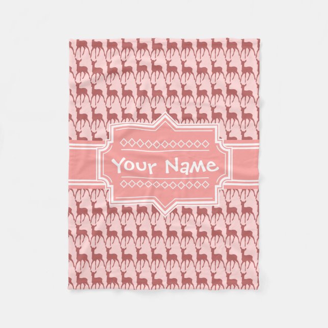 Coral Pink Salmon Deer Pattern Personalised Fleece Blanket (Front)