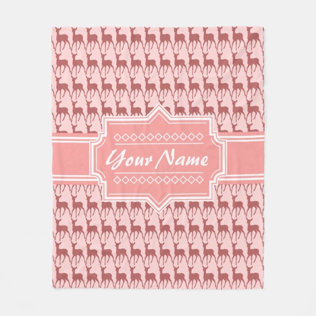 Coral Pink Salmon Deer Pattern | Personalised Fleece Blanket (Front)