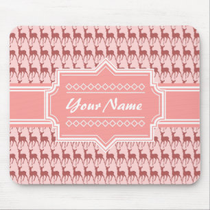Coral Pink Salmon Deer Pattern Personalised Mouse Pad