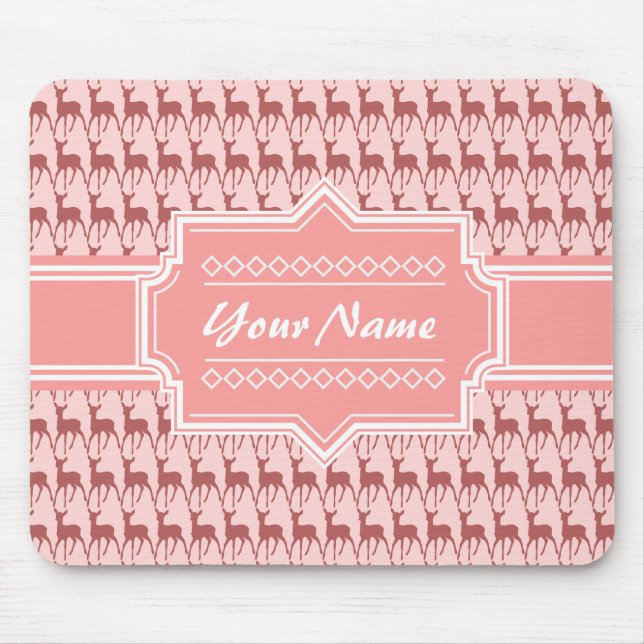 Coral Pink Salmon Deer Pattern | Personalised Mouse Pad (Front)