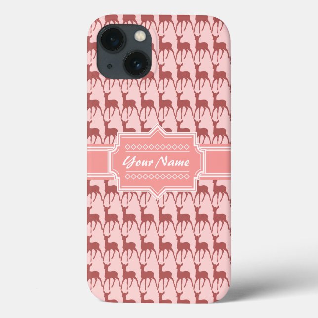 Coral Pink Salmon Deer Pattern | Personalised N2 Case-Mate iPhone Case (Back)