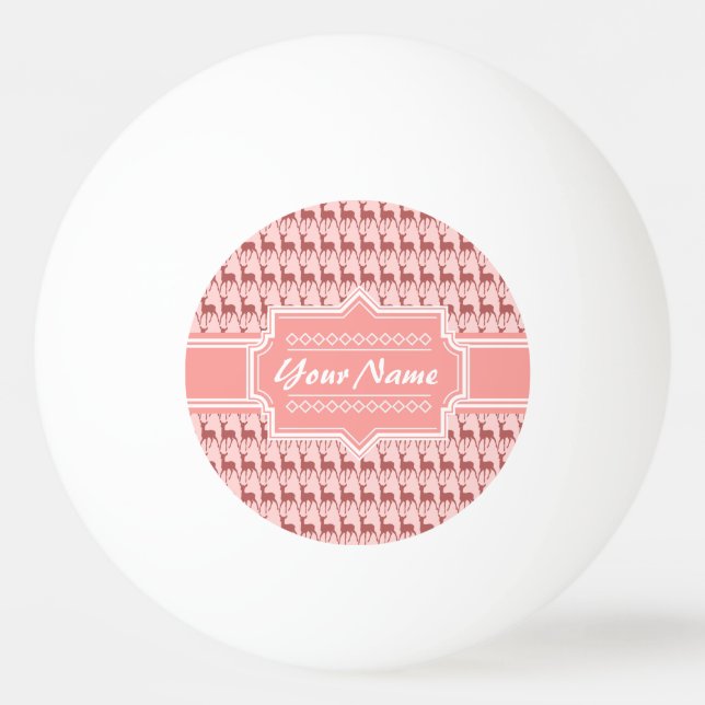 Coral Pink Salmon Deer Pattern | Personalised Ping Pong Ball (Front)