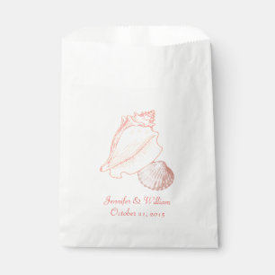 Coral Pink Seashells Wedding Favour Bag