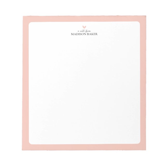 Coral Pink | Simple Heart Personalised Notepad (Front)