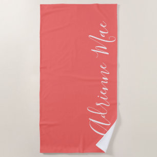 Coral Pink Simply Personalised Beach Towel