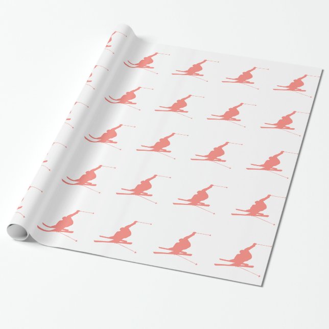 Coral Pink Ski Wrapping Paper (Unrolled)