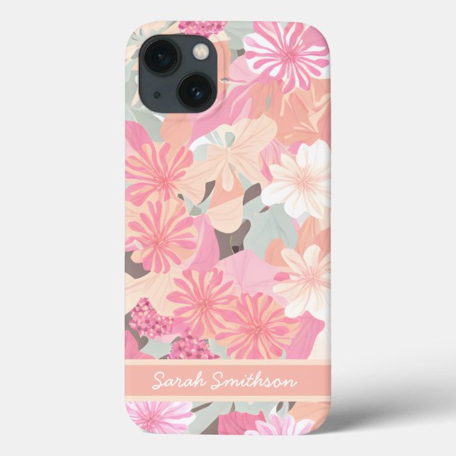 Coral Pink Spring Wildflowers Trendy Floral Case-Mate iPhone Case (Back)