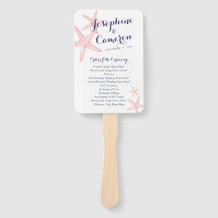 Coral Pink Starfish Beach Wedding Program Hand Fan