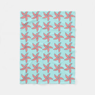 Coral Pink Starfish Light Turquoise Fleece Blanket