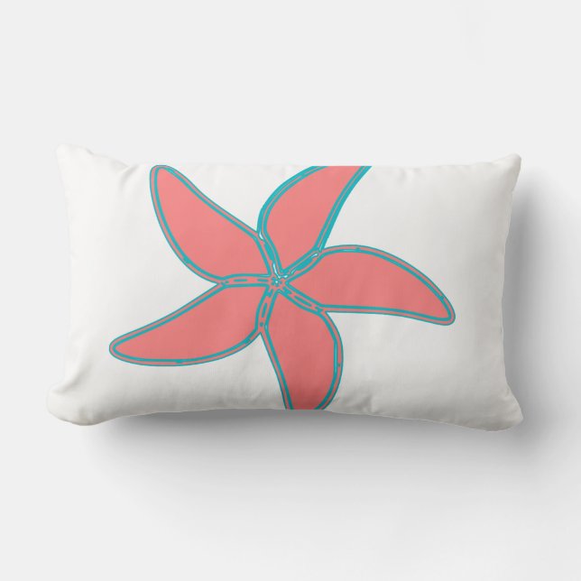 Coral Pink Starfish White Lumbar Pillow (Front)