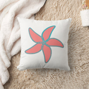 Coral Pink Starfish White Throw Pillow