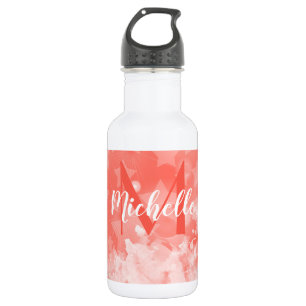 Coral pink Stars pattern Modern Chic Monogram Name 532 Ml Water Bottle