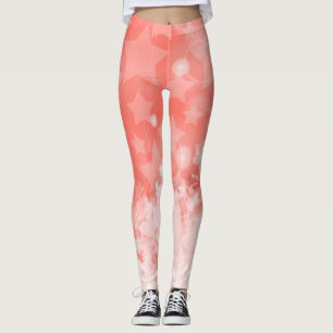 Coral pink Stars pattern White paint Modern Chic Leggings