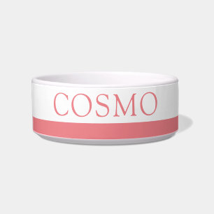 Coral Pink Stripe Custom Pet Name Cat Dog Food Bowl