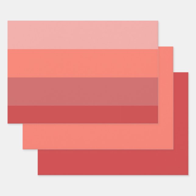 Coral Pink Stripes  Wrapping Paper Sheet (Set)
