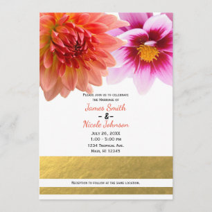 Coral & Pink Summer Dahlia Flowers Floral Wedding Invitation