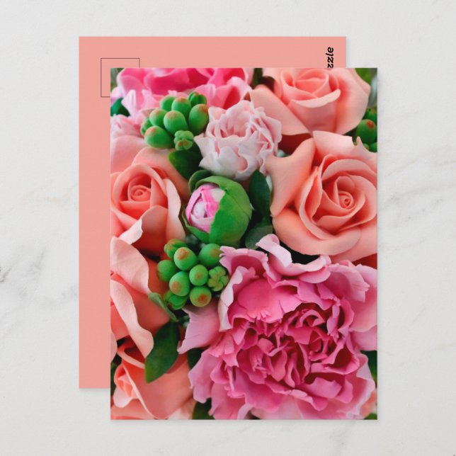 Coral & Pink Tea Rose Flowers Postcard (Front/Back)