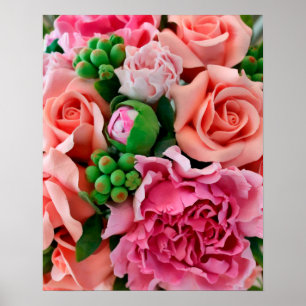 Coral & Pink Tea Rose Flowers Poster