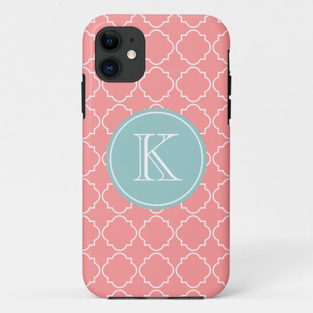 Coral pink trellis lattice pattern iPhone 5 cover (Back)