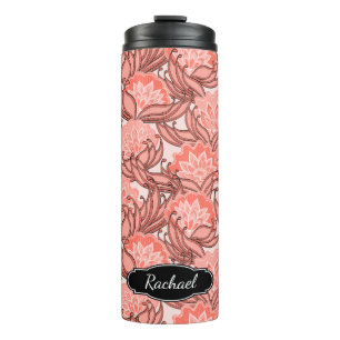 Coral Pink Tropical Floral Pattern with Monogram Thermal Tumbler
