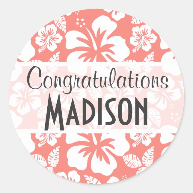 Coral Pink Tropical Hibiscus Classic Round Sticker (Front)